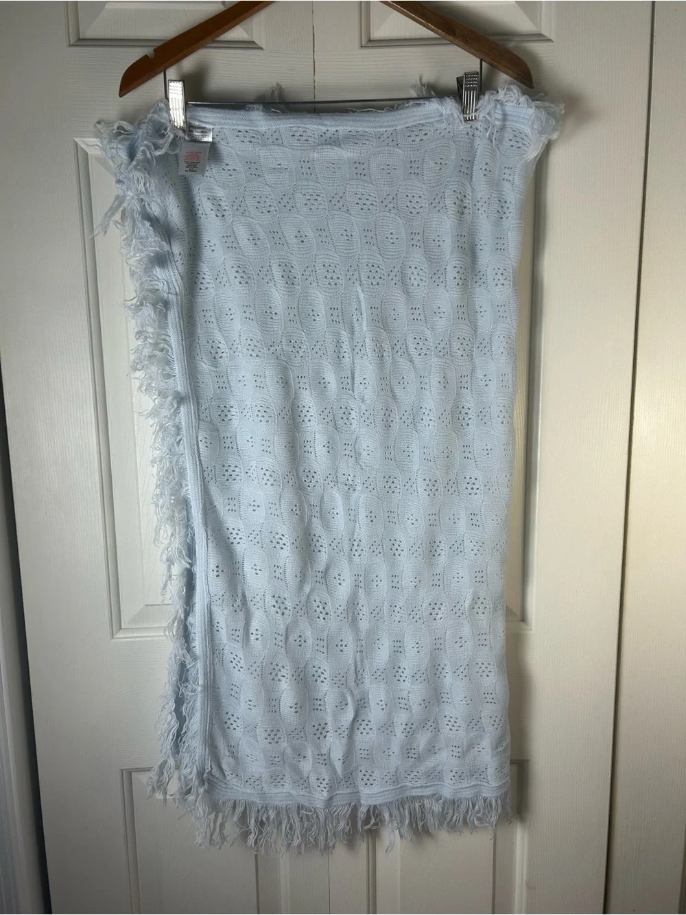 Jainco UK Light Blue Baby Blanket Fringe Edge Sweater Knit Acrylic